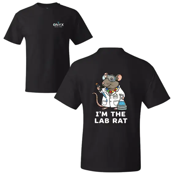 Onyx Biolabs I am The Lab Rat T-Shirt with lab rat mascot graphic